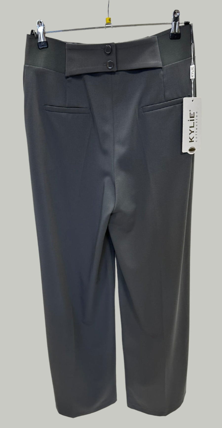 Klasikinės kelnės rudos ir pilkos tampriu liemeniu