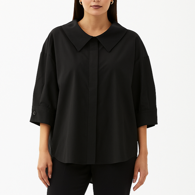 Ruda oversize tipo palaidinė su paslėptomis sagomis – klasikinis modelis kasdienai ir biurui.