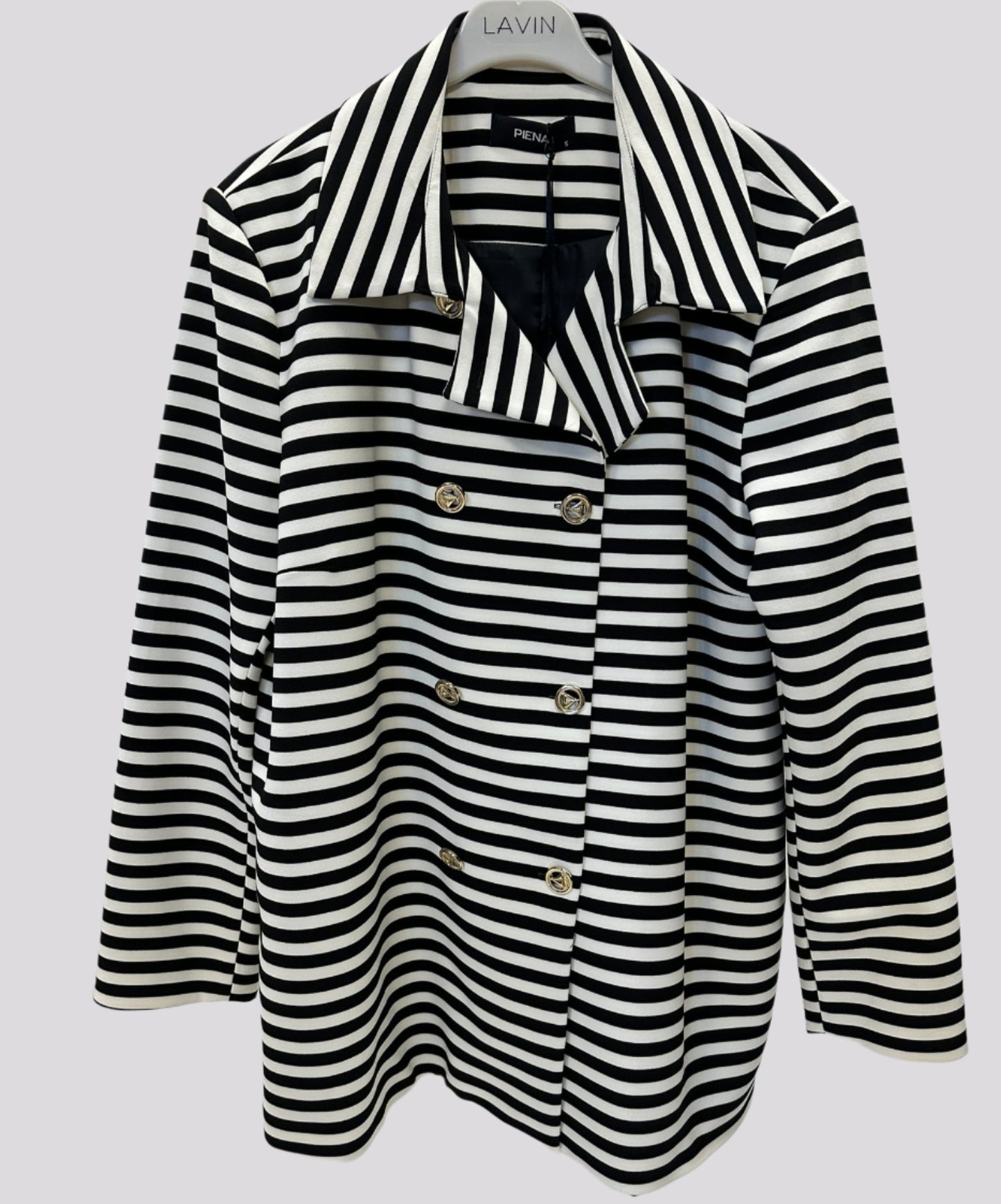 Užsegamas dryžuotas švarkas iš 100% viskozės, elegantiškam įvaizdžiui

