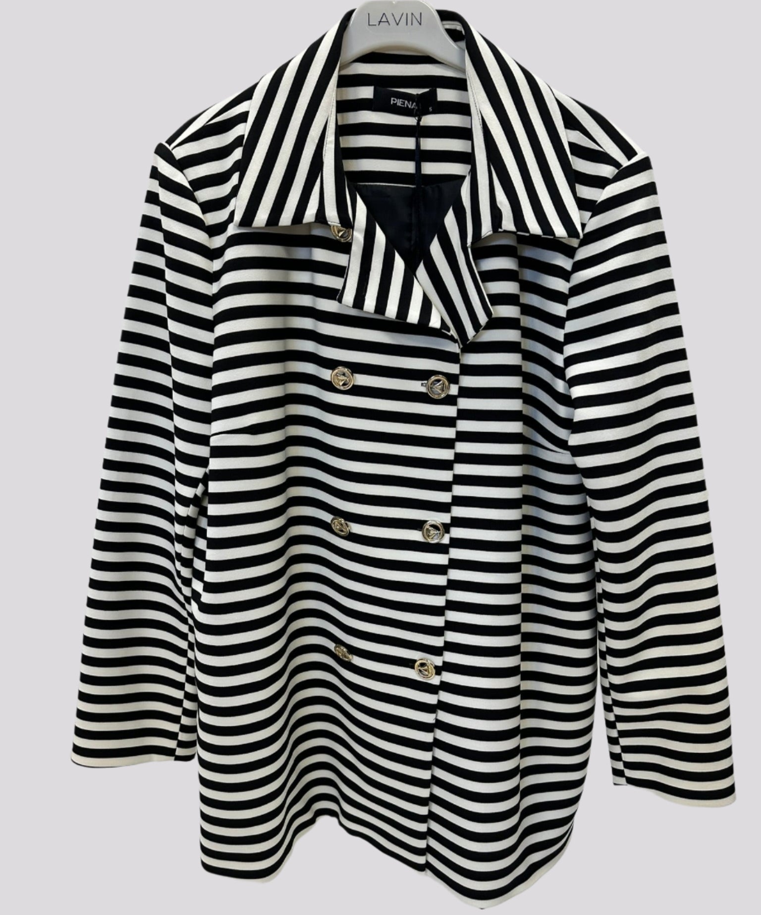 Užsegamas dryžuotas švarkas iš 100% viskozės, elegantiškam įvaizdžiui

