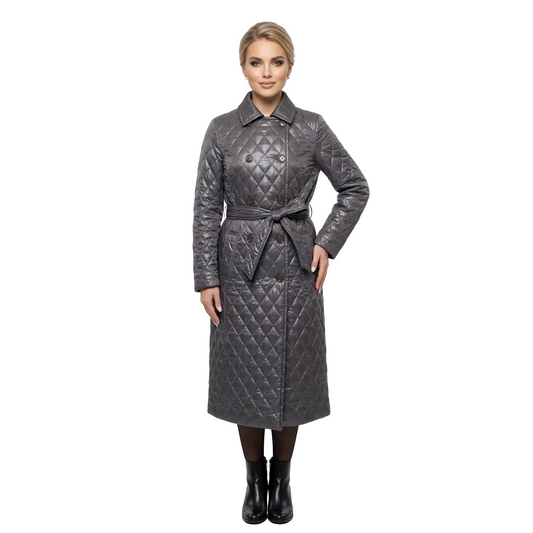 moteriška ilga dygsniuota striukė su diržu elegantiška pavasarinė rudens striukė