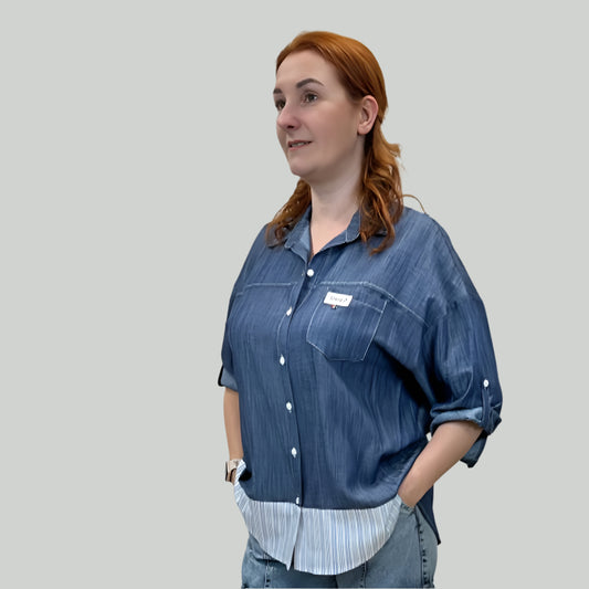 Dzinsine palaidine su marskiniu imitacija