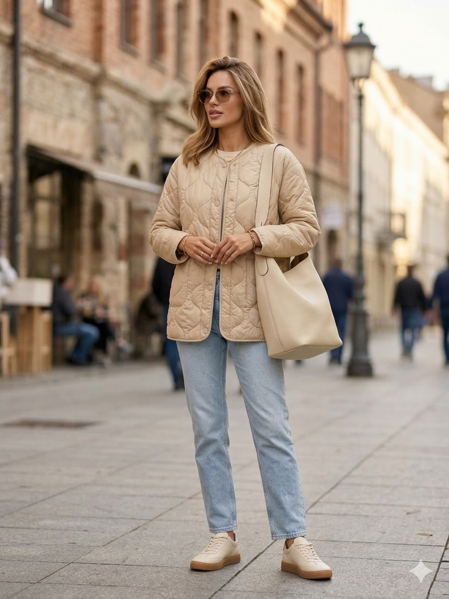 Moteriška pavasarinė lengva dygsniuota striukė (S-2XL)– mėtinė / kreminė
