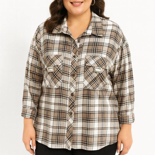 Moteriški languoti marškiniai su sagomis ir apykakle, ilgos rankovės, 100% viskozė