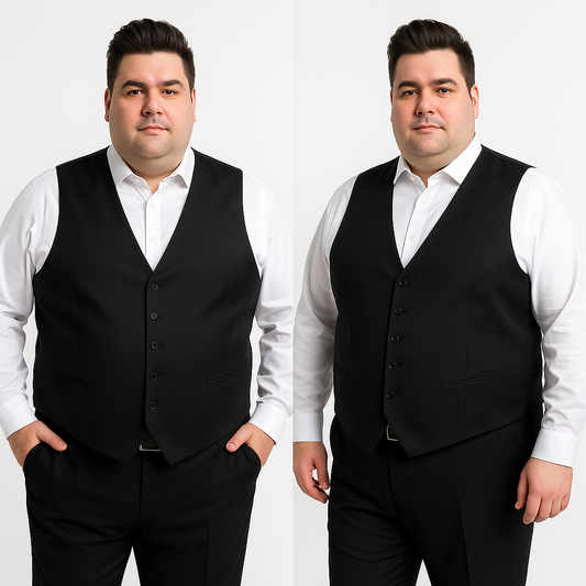 Klasikinė juoda vyriška liemenė su sagomis, dideli dydžiai, modelis 60 dydžio