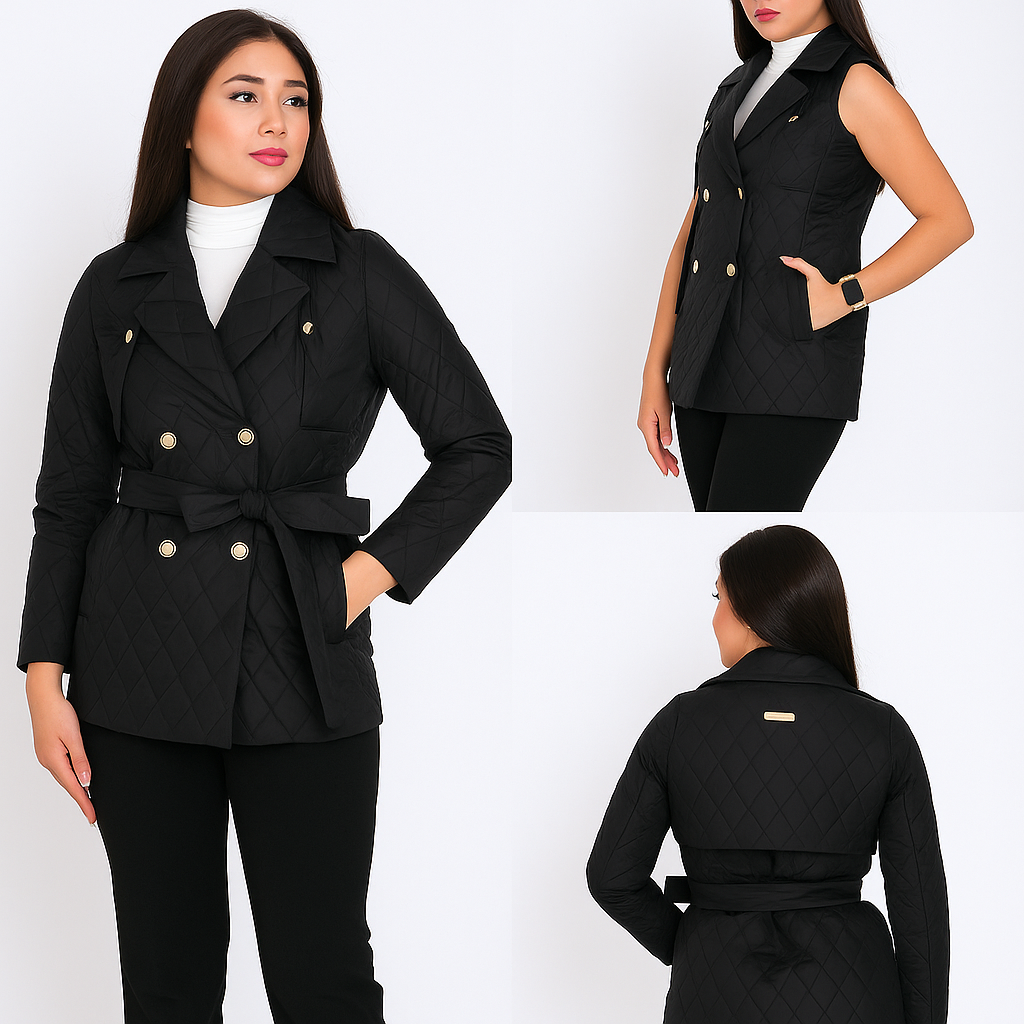 Moteriška juoda striukė-liemenė 2 in 1 ant modelio – stilingas rudens pasirinkimas