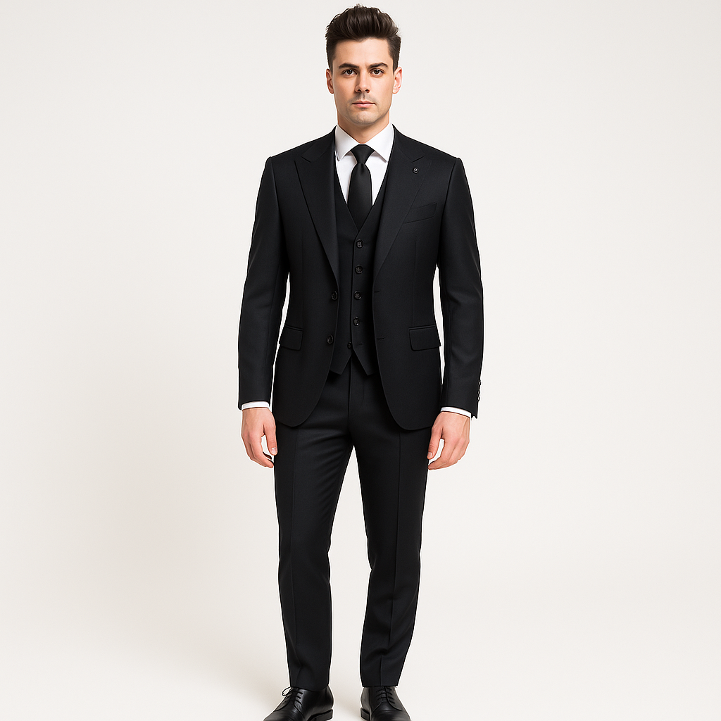 Juodas vyriškas švarkas iš vilnos mišinio