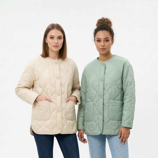 Stilinga moteriška pavasarinė striukė mėtinės ir kreminės spalvos