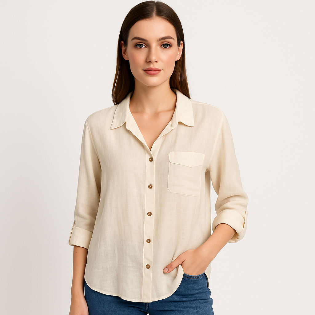 Klasikinė palaidinė iš Tencelio audinio – smėlio spalva