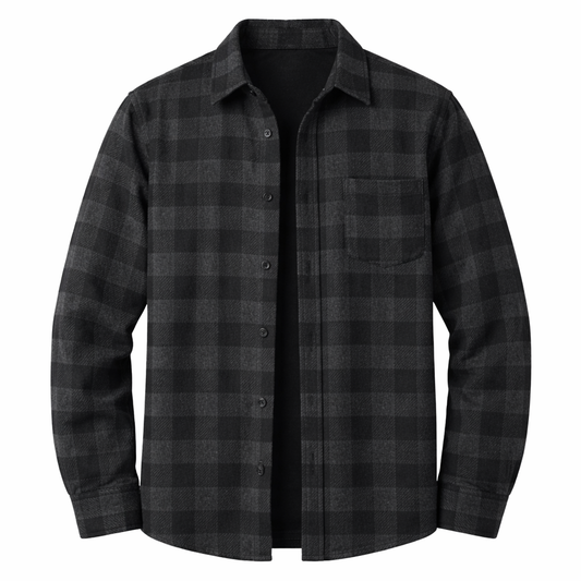 Tamsiai mėlynai pilki vyriški marškiniai – minkšti, flanelės pojūčio