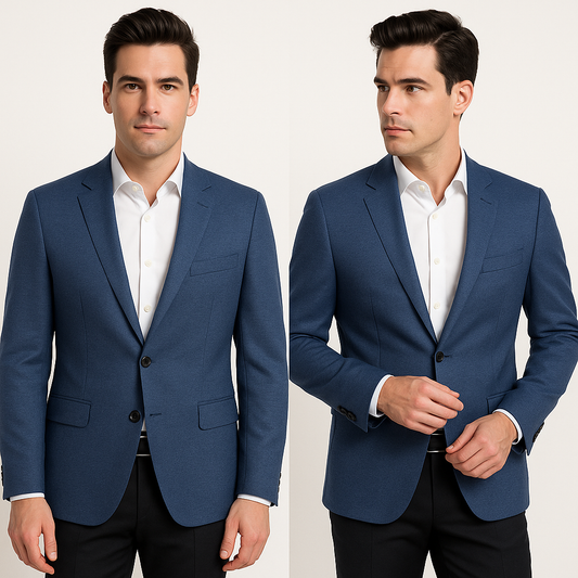 Tamsiai mėlynas vyriškas švarkas su dviem sagomis, 56 dydis, vasarinis audinys