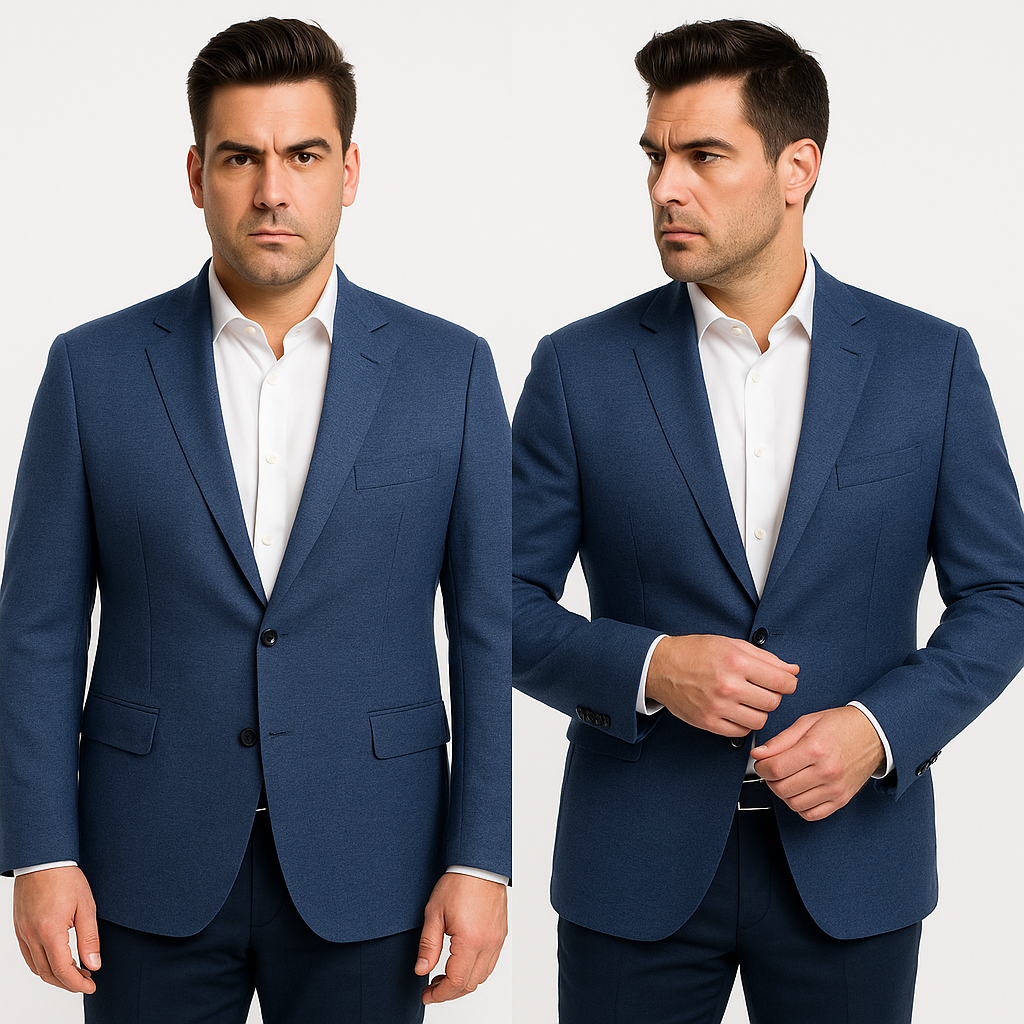 Tamsiai mėlynas vyriškas švarkas su dviem sagomis, 56 ydis, vasarinis audinys