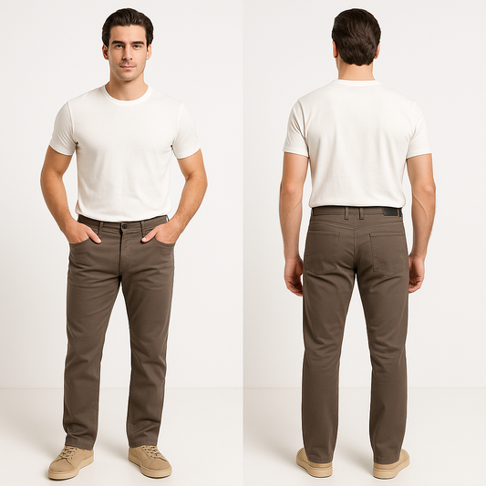 Rudos vyriškos kelnės, plonas vasarinis audinys.