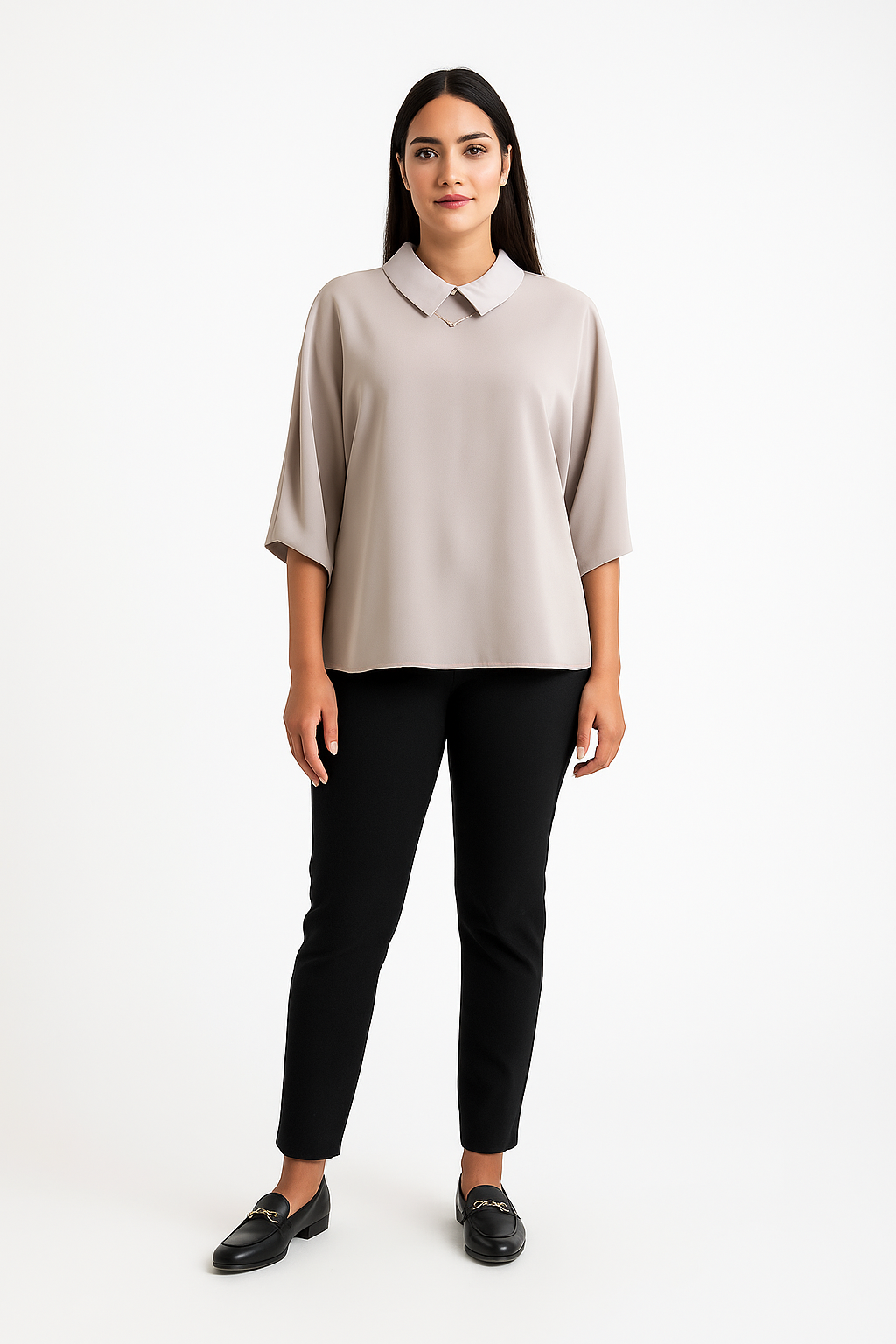 Puošni neutrali spalvos palaidinė, tinka prie kelnių, sijonų ir džinsų