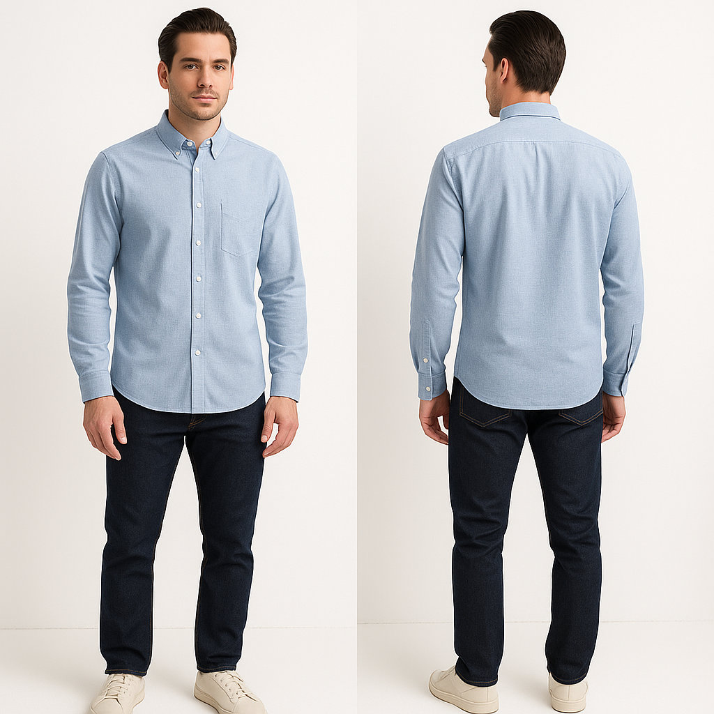 Šviesiai mėlyni X-FOOT marškiniai ilgomis rankovėmis iš lino ir medvilnės