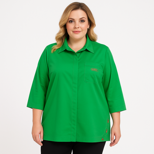 Žali marškiniai su kišene ir auksinėmis dekoratyvinėmis detalėmis, modelis 50 dydžio