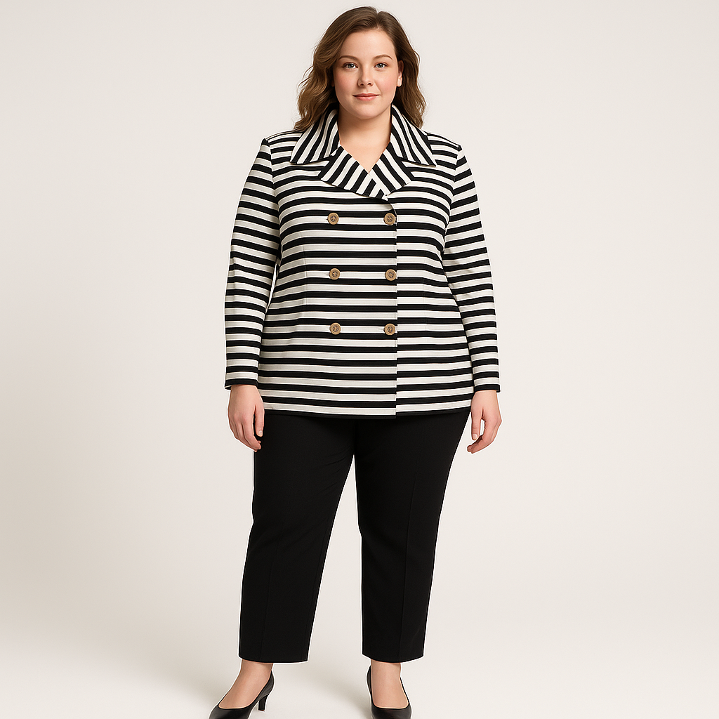 Užsegamas dryžuotas švarkas iš 100% viskozės, elegantiškam įvaizdžiui