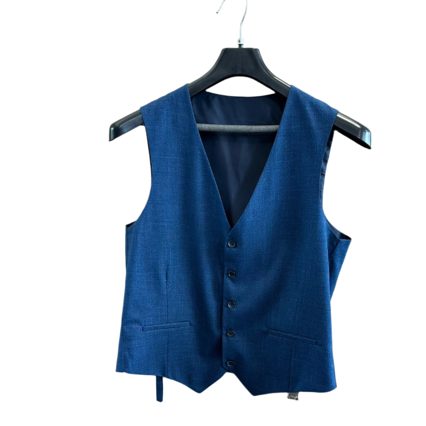 Karališkai mėlyna vyriška liemenė iš vilnos mišinio, pakabinta ant pakabos