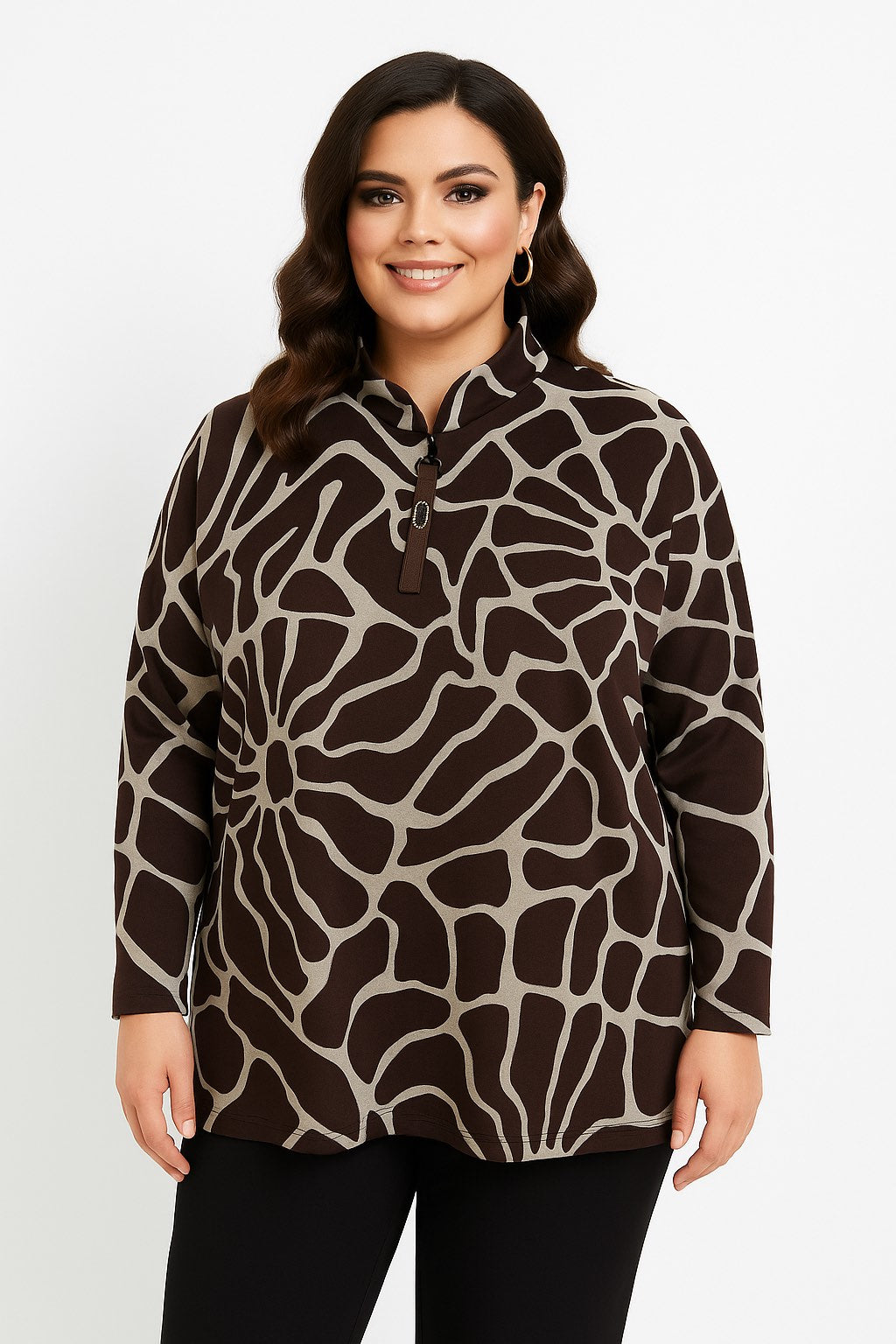 Didelių dydžių rudeniška palaidinė iš medvilnės, poliesterio ir elastano.