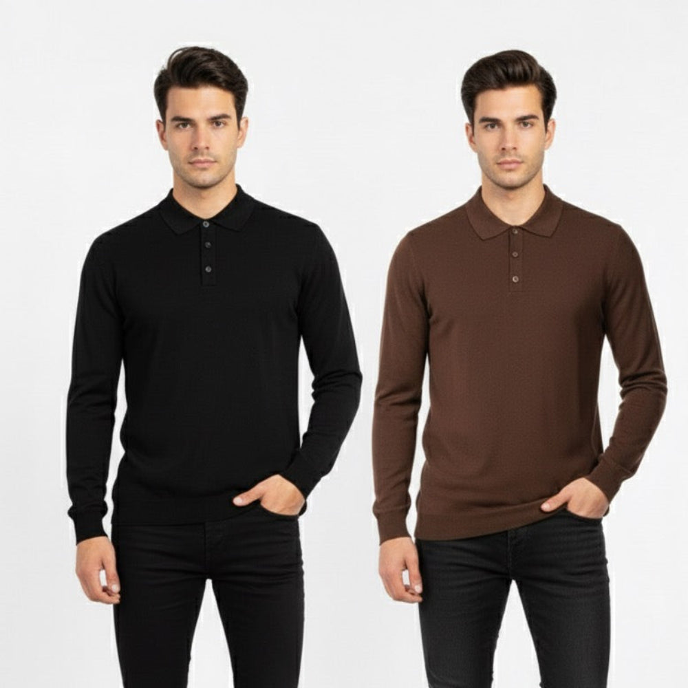 Vyriški polo marškiniai ilgomis rankovėmis – juoda ir ruda spalvos.