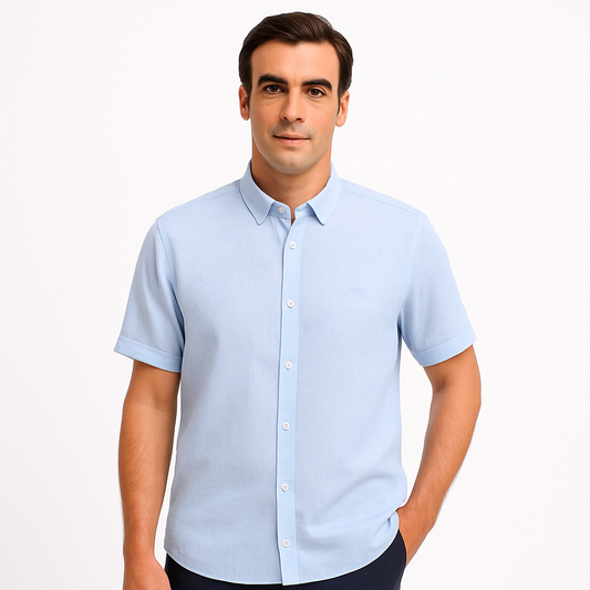 Žydri marškiniai vyriški, trumpomis rankovėmis, tinka tiek su švarku ar be, lengvas audinys, linas, kvėpuojantys net kai karšta